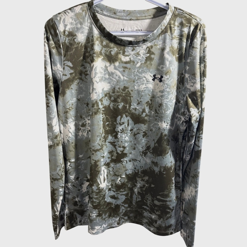 Under Armour Womens Tech Long Sleeve Shirt Green Tie Dye Cloud Loose Fit Large